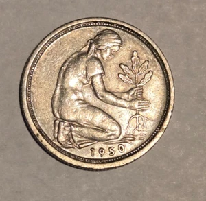 Germany 1950 50 Pfennigs (J Mint;Hamburg) KM#109.1-Schon#107 Circulated (X50) - Picture 1 of 2