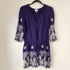 Vestido Misa Los Angeles Serene Azul Marino Bordado Boho Túnica Para Mujer S - Imagen 1 de 9
