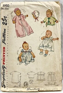 1947 Simplicity Sewing Pattern 1950 Infants Wrapper Sacque Cap Dress NB 16809 - Bild 1 von 2