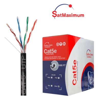 1000ft CAT5 UTP OUTDOOR Ethernet Network Cable 24AWG PE Solid Direct Burial Wire - Image 1 of 4