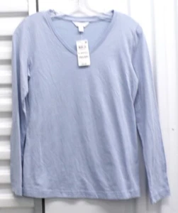 Talla Charter Club: Top de pijama de algodón manga larga con cuello en V - azul X-Small - Imagen 1 de 6
