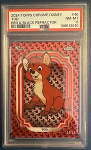 2024 TOPPS CHROME DISNEY TOD RED & BLACK REFRACTOR /28 GRADED PSA 8 FOX & HOUND - Picture 1 of 2