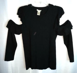 Max Studio Women's Ruffle Cold Shoulder Sweater Size L Black B*H - Picture 1 of 4