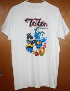 Tela Honduras Caribbean T -Shirt Sz L Unisex Dolphins Graphics White Atkleisure - Picture 1 of 4