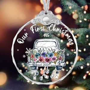 Our First Christmas Mr & Mrs Ornament 2024 Glass 3.5" Newlywed Wedding Gift - Picture 1 of 6