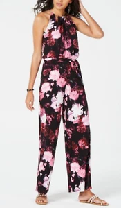 Thalia Sodi Chain Detail Jumpsuit Floral Black Purple Women's Medium New #52 - Picture 1 of 3