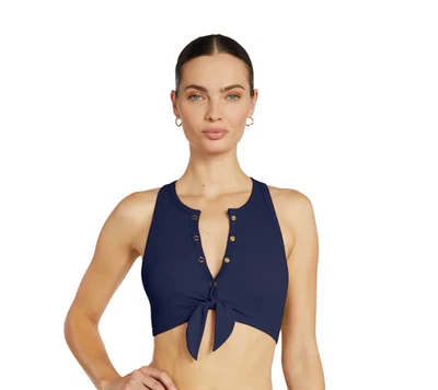 NEW! $120 ROBIN PICCONE AMY RACERBACK TANK BIKINI TOP NAVY SZ L - Image 1 of 3