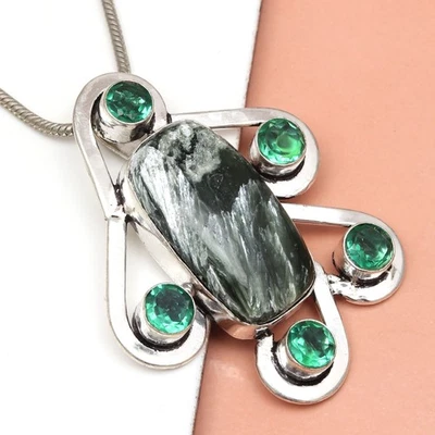 Colgante de plata antigua con piedras preciosas de esmerafinita del día de la madre de 2" Foto 1 de 4