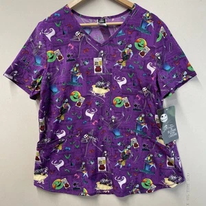 Disney The Nightmare Before Christmas Scrub Top Women’s L Purple Work Shirt - Picture 1 of 12