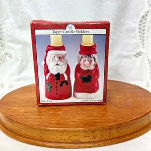 Vintage Artmark Santa Mrs. Claus Kegel Kerzenhalter Keramik Paar mit Original Box - Bild 1 von 4