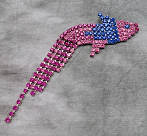 Bauer Brooch Vintage Pin Pink Blue Red Faceted Crystal 6.5"  Koi Fish Tassel 20f - Picture 1 of 9