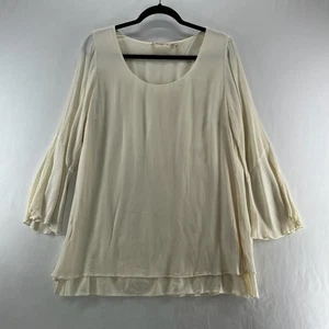 Soft Surroundings Boho Tunic Top Women M Crinkle Gauze Bell Sleeve Layered Cream - Picture 1 of 9