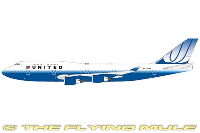 JC Wings 1:200 747-400 United Airlines N128UA Flaps Down Configuration - Image 1 of 1