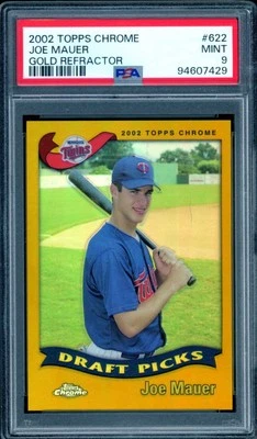Joe Mauer Rookie Card 2002 Topps Chrome Gold Refractor #622 PSA 9 - Image 1 of 2