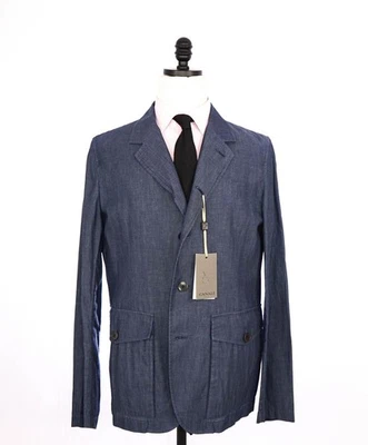 $1,550 Canali Safari Style Solid Blue Denim Jacket Blazer 42 - Image 1 of 4