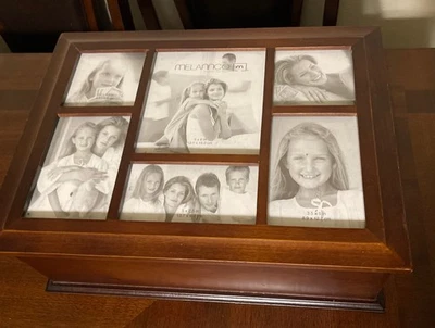 Melannco Photo Keepsake Box  Cherry-Finish Wood 15.5x11x6  Photo Frame Top-6 - Image 1 of 4
