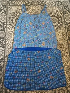 Lands End 16W Tankini Blue Gingham Floral Skort Skirt Bra Nylon Preppy NWT - Picture 1 of 16