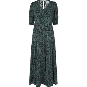 Scamp & Dude V Neck Tiered Maxi Dress Grey with Black and Green Snow Leopard - Picture 1 of 5