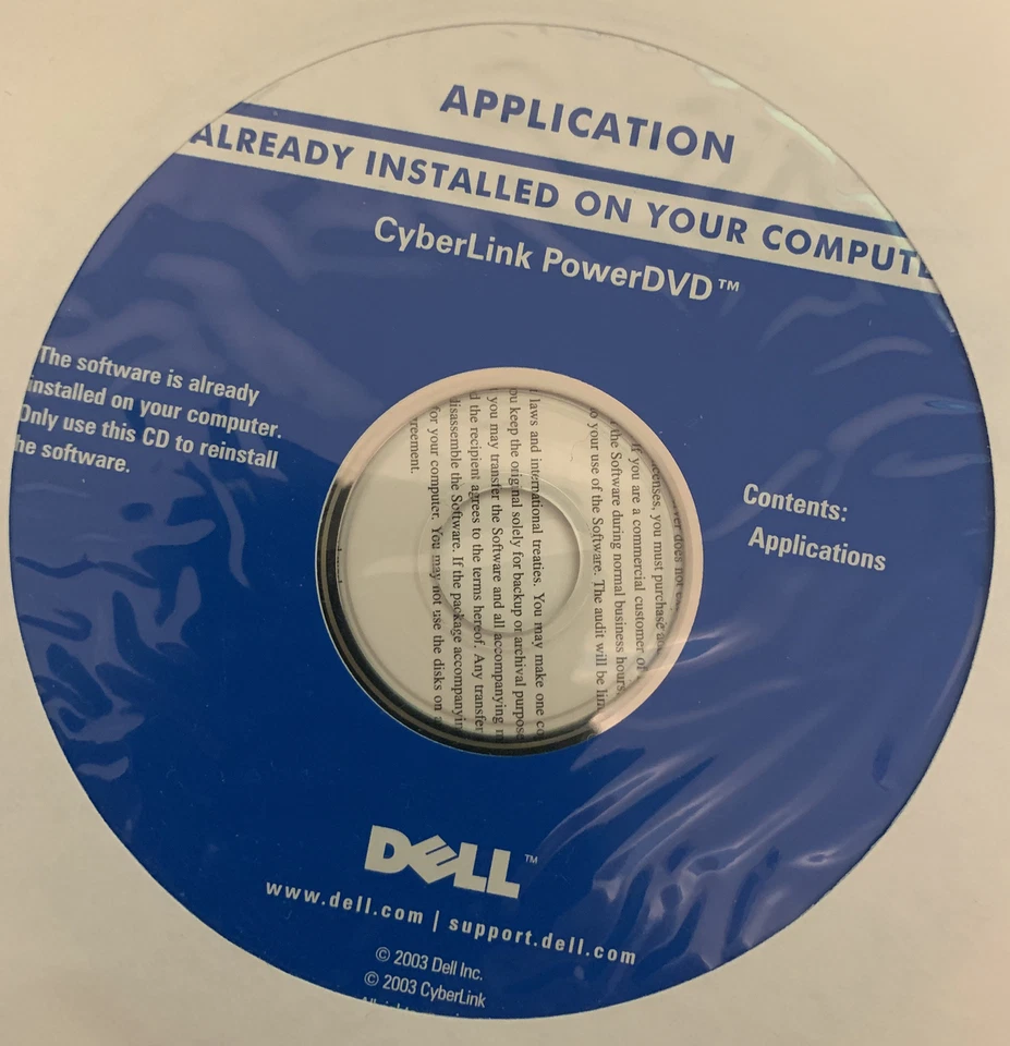 Dell Application CD Reinstalling Cyberlink PowerDVD  Software 2003 NEW SEALED - Image 1 of 1