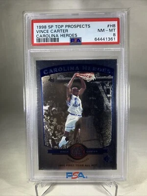 1998-99 SP TOP PROSPECTS VINCE CARTER CAROLINA HEROES #H8 RC FOIL RC PSA 8 - Imagem 1 de 2