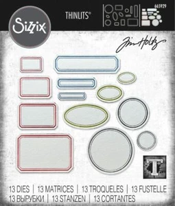 NEW Sizzix Thinlits Dies Tim Holtz 13/Pkg VINTAGE LABELS SET free USA ship - Picture 1 of 8