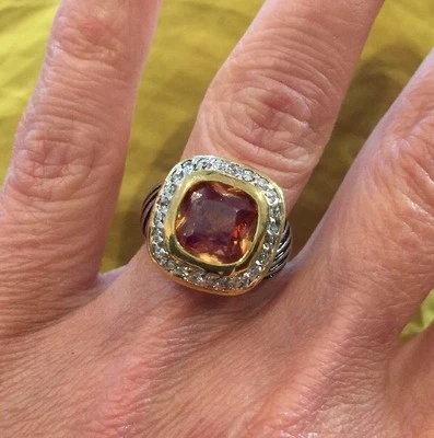 NUEVO "inspirado en el diseñador" Topacio Ámbar Circonita Con Pavé y Detalle de Cable talla 6 Foto 1 de 4