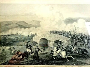 ANTIQUE 19th C ENGRAVING RUSSIAN BATTLE OF THE TCHERNAYA 1855 AT TRAKTTIR BRIDGE - Picture 1 of 12