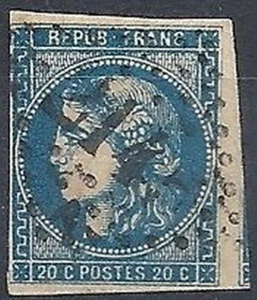 1870-71 FRANCIA USATO CERERE 20 CENT III TIPO AZZURRO SCURO - FR460 - Picture 1 of 1
