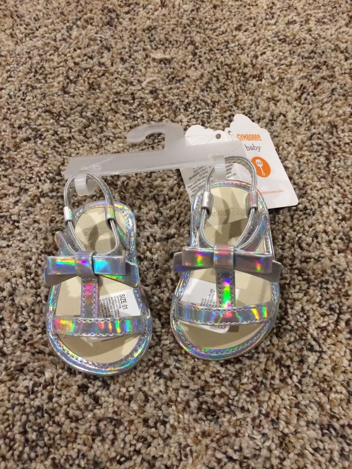NWT Gymboree Little Splash Silver Crib Sandals Shoes Baby Girl 01,02,03,04 - Image 1 of 1