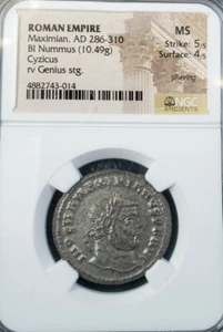 Maximianus First Reign AD 286-305. Æ Follis 27mm. Cyzicus Mint.  NGC MS 5/5,4/5 - Picture 1 of 2