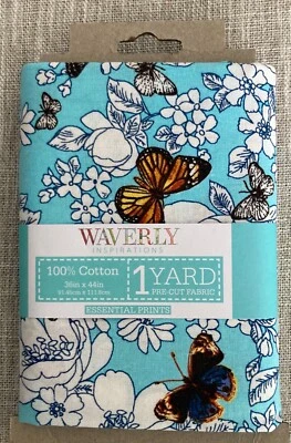 Waverly Inspirations 1 Yard 100% Cotton Fabric 36"x44" Butterfly Floral Pattern - Image 1 of 2