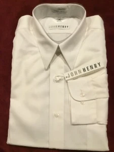 NUEVO * Camisa John Henry Blanca Mangas Largas Sarga Francesa Para Hombres * Ajustada 16 (34/35) - Imagen 1 de 2