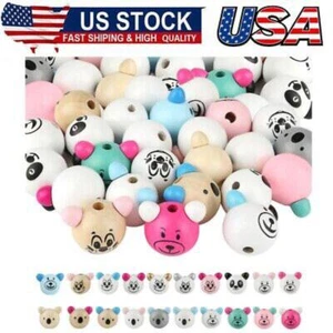 Pack of 40 Wooden Beads with Face, 25 mm Koala Bear, Panda, Wooden Balls - Picture 1 of 12
