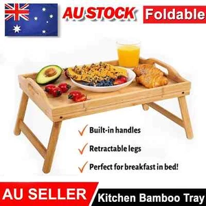 Kitchen Bamboo Bed Tray Desk Bed Tea Food Breakfast Dinner Foldable Laptop Table - Picture 1 of 11
