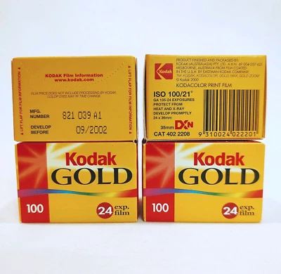 LOT OF 4 SEALED Kodak Gold 100, 24 Exp. 35mm, 09/2002 expiry NEW VINTAGE FILM - Image 1 of 3