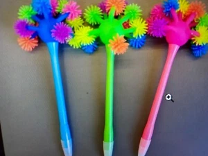 3 Plush Ball Shape Creative Ballpoint Pen pink, green and blue new - Picture 1 of 5