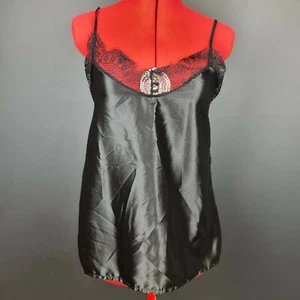 NWT BOOHOO Women's Size 8 'Lace Trim Side Split Cami' Black - Picture 1 of 8