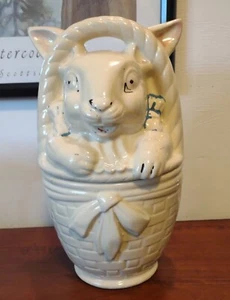 Vintage Easter Cookie Jar American Bisque Pottery Bunny Rabbit Basket Antique.  - Picture 1 of 8