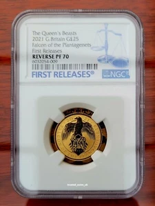 2021 Royal Mint Gold Reverse Proof £25 Queens Beast Falcon Of Plantagenets 1/4oz - Picture 1 of 2