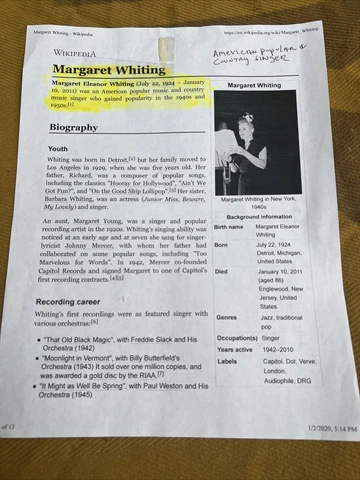 Margaret Whiting American popular country singer original autograph signed fd77 Cover