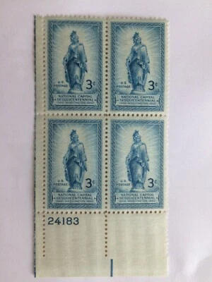 US 1950 USA Scott# 989 Freedom Statue Capitol Dome Washington DC Block 4 MNH - Image 1 of 2
