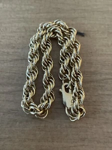 Gold Tone Sterling Silver Twisted Braided Chain Bracelet 7.5” - Picture 1 of 5