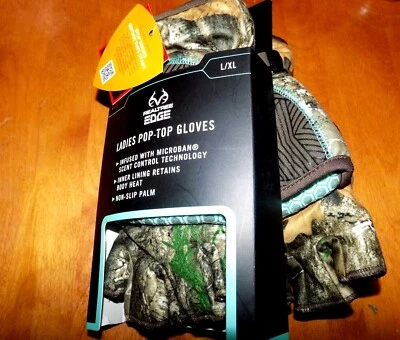 REALTREE Edge Womens Hunting Pop-Top Mitten Gloves Microban Non-Slip L/XL NEW - Image 1 of 4
