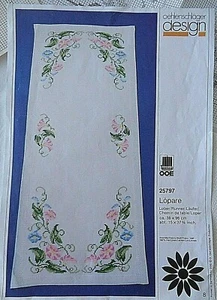 Oehlenschlager Design Vntg Danish Cross Stitch Kit On Linen Table Runner 38x96cm - Imagen 1 de 8