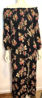 Altar'd State Black Floral Long Sleeve Maxi Crinkle Dress Size S - Image 1 of 4