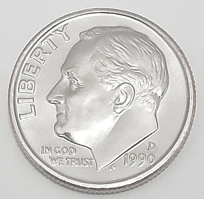 1990 D Roosevelt Dime AVE CIRCULATED **FREE SHIPPING** - Image 1 of 2
