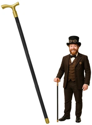 Victorian Steampunk Derby Walking Cane Stick Gold Cosplay Costume Accessory - Image 1 of 4