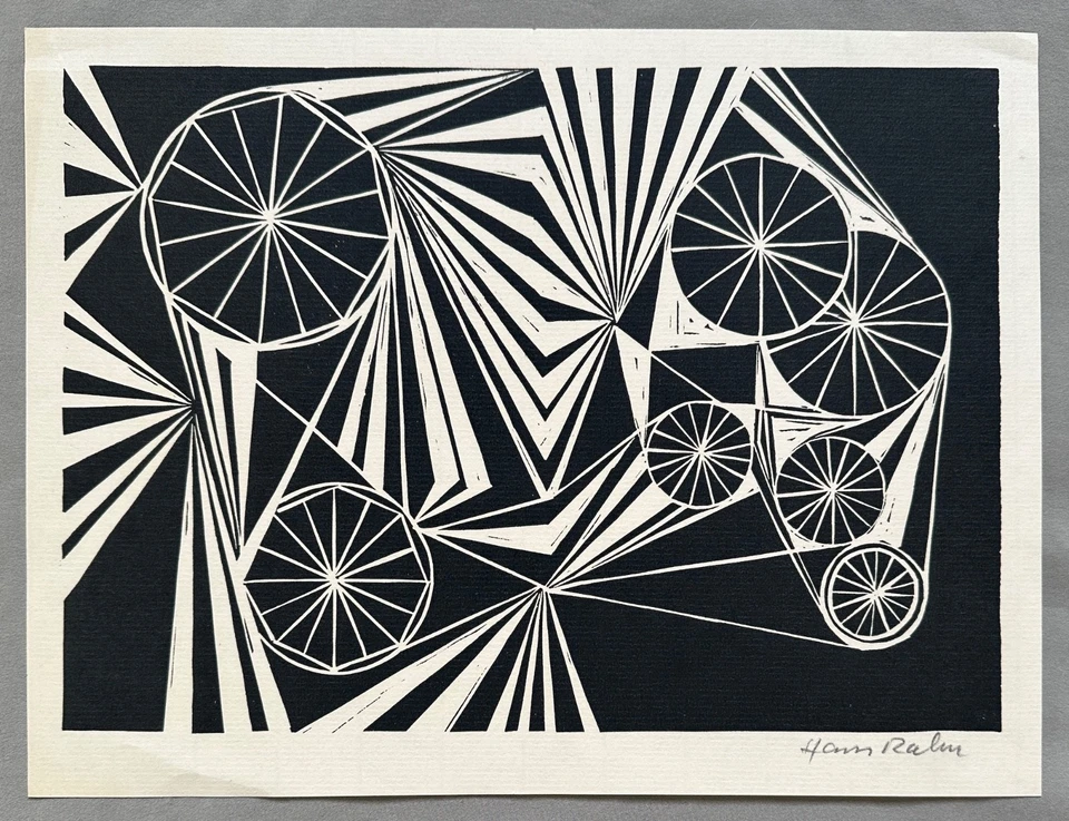 Hans Rahn 1905 - 1991 Linolschnitt Motiv: Formen, signiert, schwarz-weiß - Bild 1 von 1