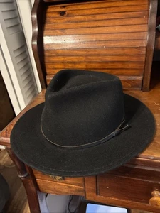 Yellow 108 Fedora Western Cowboy Crushable Hat Size Medium Black USA 100% Wool - Picture 1 of 7