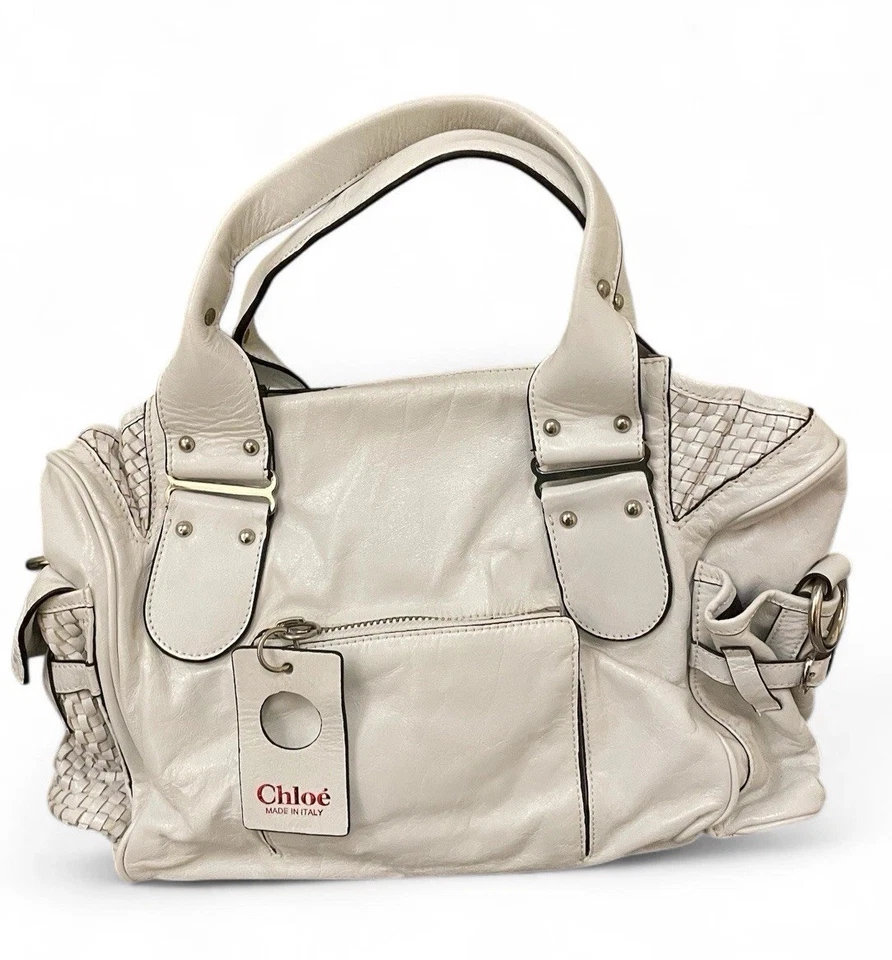 Bolso Chloe Vintage Y2K 2006 Iconic Silverado It Bolso Cuero Blanco Trenzado Cartera Foto 1 de 4